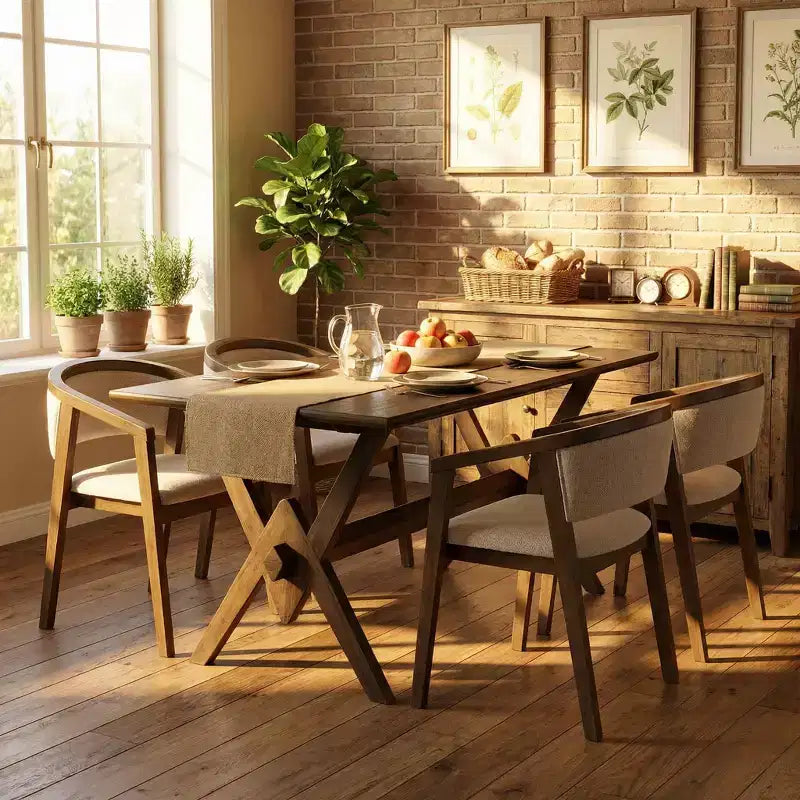 Christopher Knight Home Simon 5 Piece Mid-Century Modern Rubberwood Dining Set with Boucle Upholstered Chairs