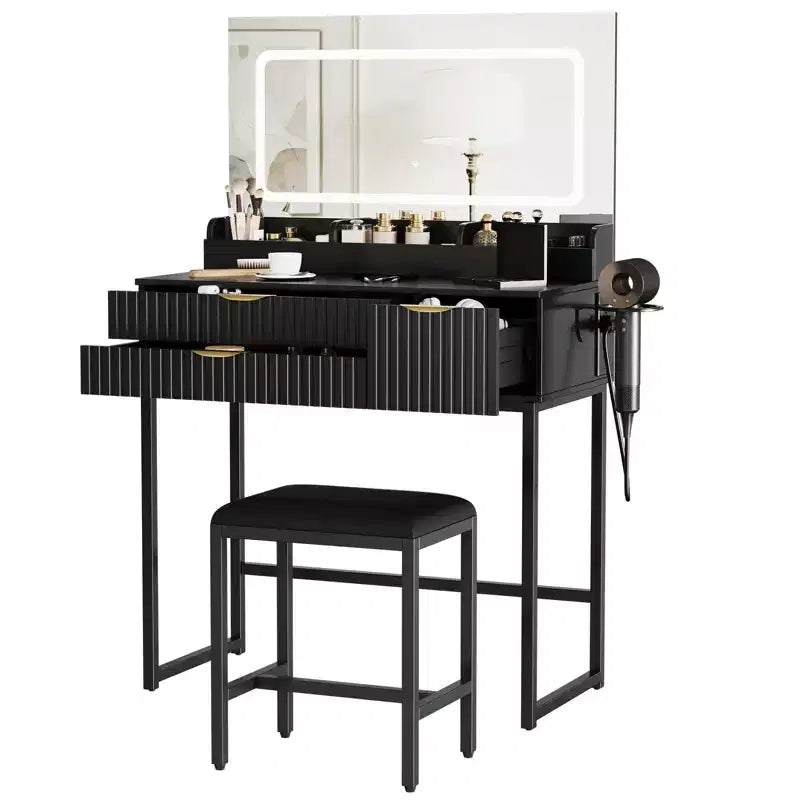 Vanity Desk with Mirror and Lights, LED Lighted Mirror Design, Ample Storage Drawers for Cosmetics and Toiletries Organization