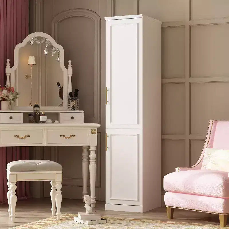 Penderie modulaire de luxe blanche Famapy avec ferrures dorées : portes à panneaux + conception à portes mixtes – Dressing élégant sur mesure pour chambres à coucher