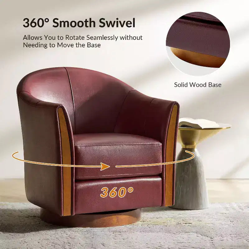 Pocono Transitional Genuine Leather Swivel Barrel Chair With Solid Wood Base Set of 2Artful Living Design