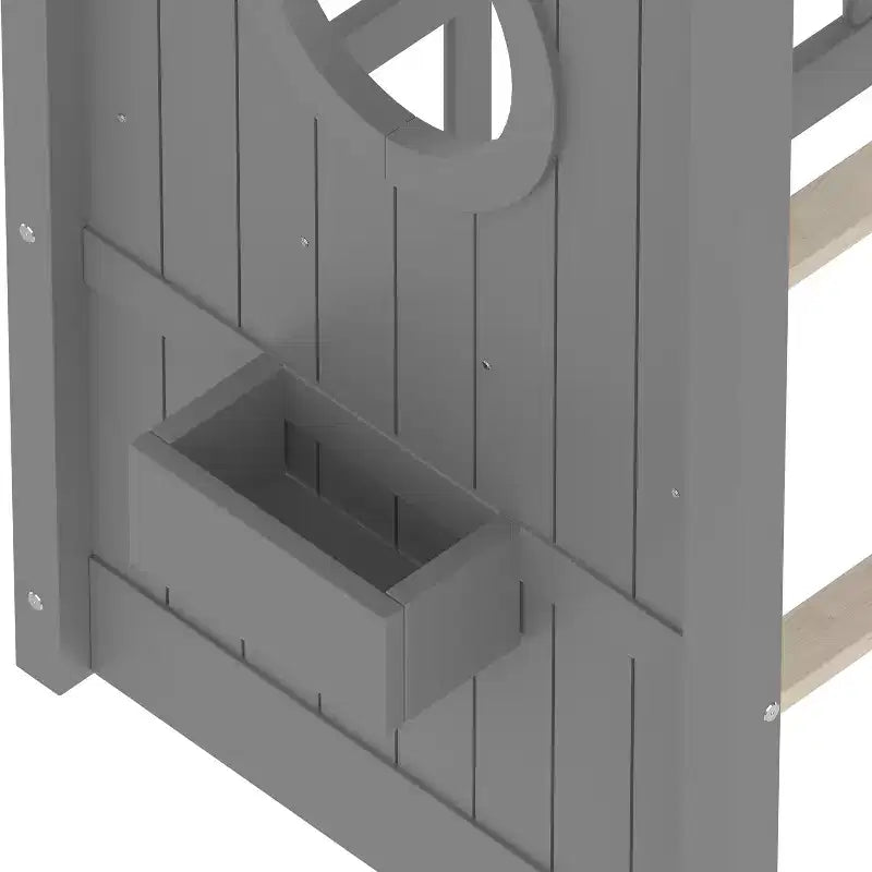 Floor House Bed with Built-In Storage Shelves & Slatted Roof