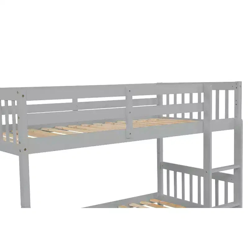 Twin Over Twin Modern Wood Bunk Bed with Trundle, Convertible into 2 Beds