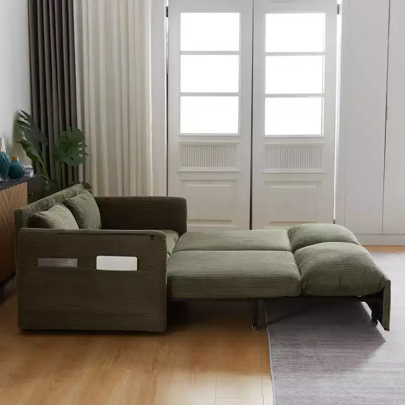 64.5 3-in-1 Convertible Corduroy Sleeper Sofa Bed with Pullout Bed