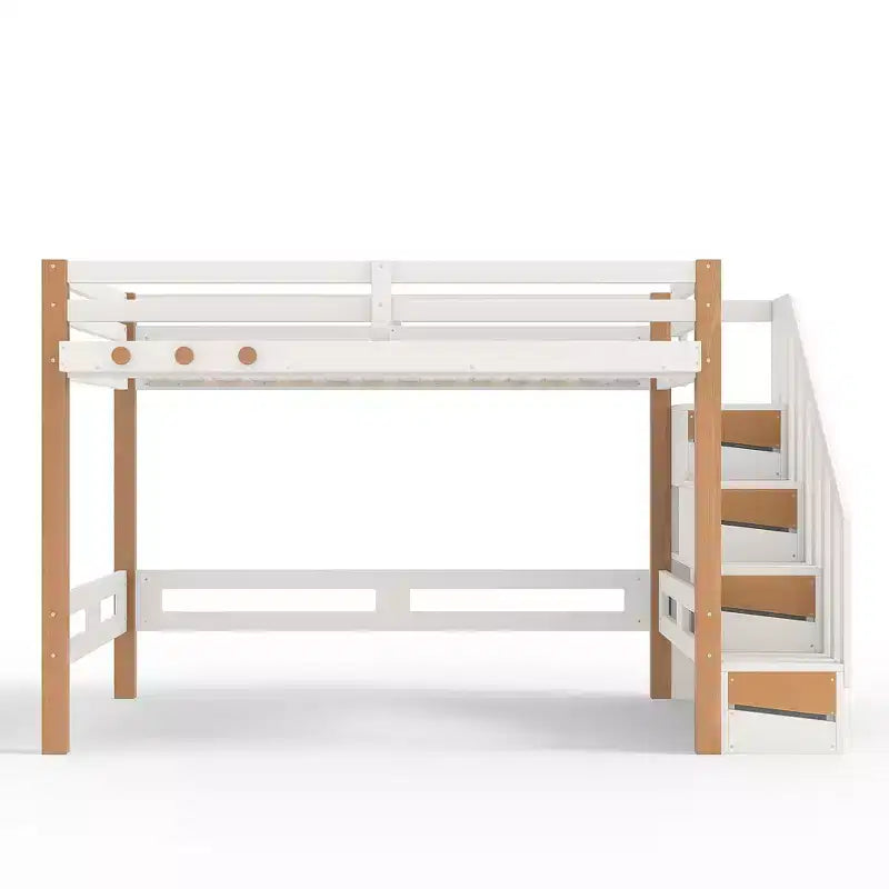 Modern Loft Bed with Clothes Hook, Storage Shelves and Underbed Space