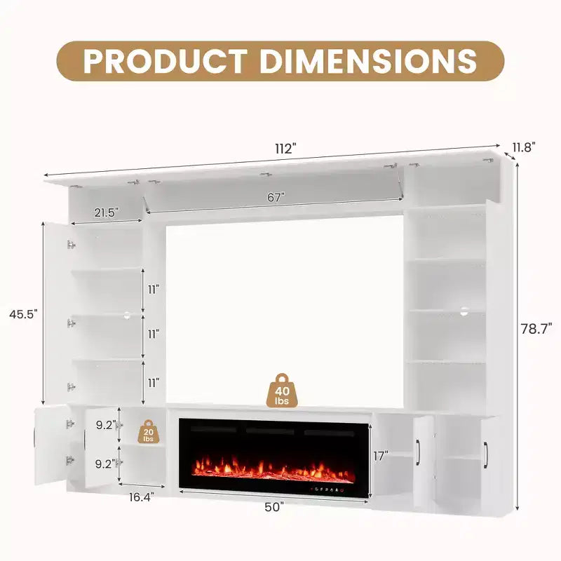 EROMMY 112Large Wall Unit Entertainment Center With Fireplace And LED Lights