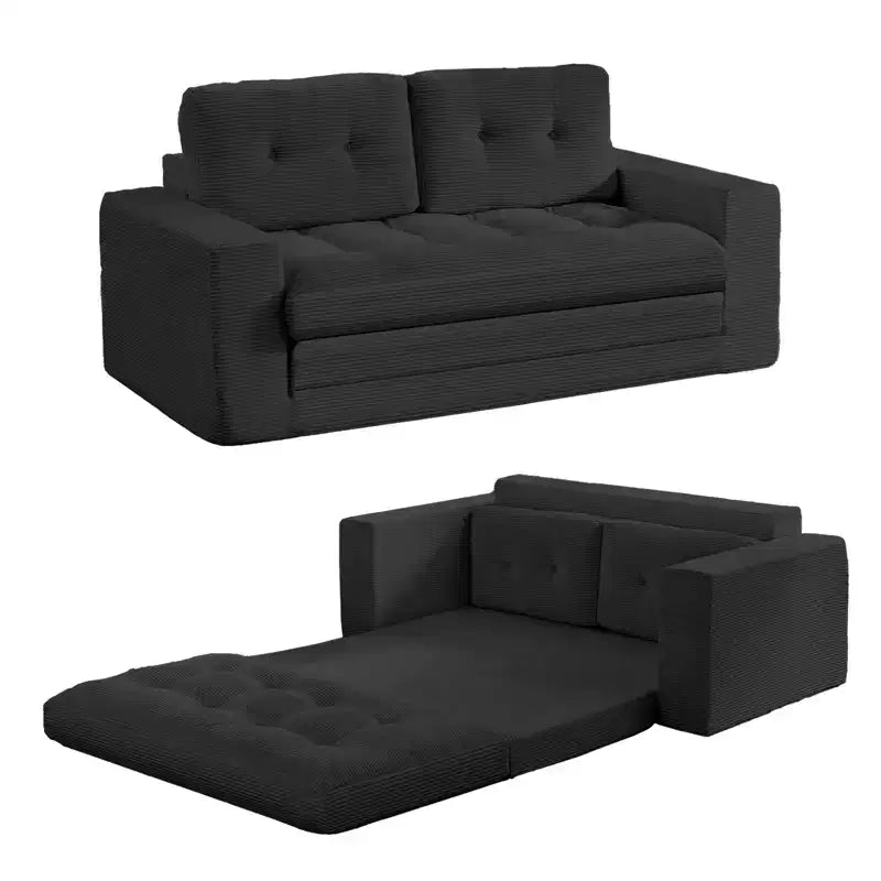 Mjkone 71'' 2-in-1 Convertible Futon Sofa Bed, Corded Fabric Foldable Tufted Buttons Loveseat Sleeper Sofa,Space-Saving
