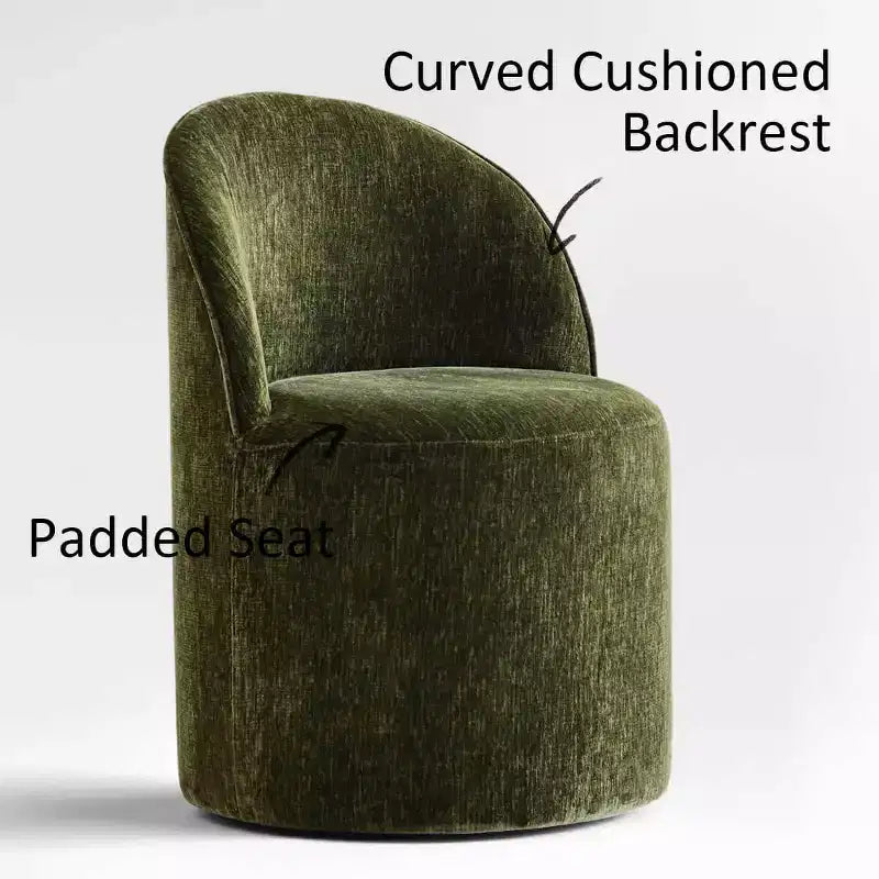 Modern Dining Table Set For 6, Round Pedestal Dining Table, Swivel Rolling Barrel Chairs With Wheels, Textured Chenille- Panipeachy