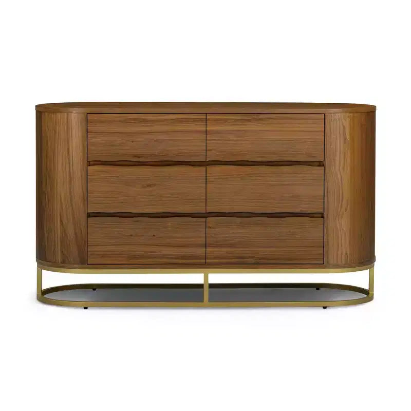 Modern 6-Drawer Dresser with Live Edge Design, Metal Base & Durable Mixed Wood Construction