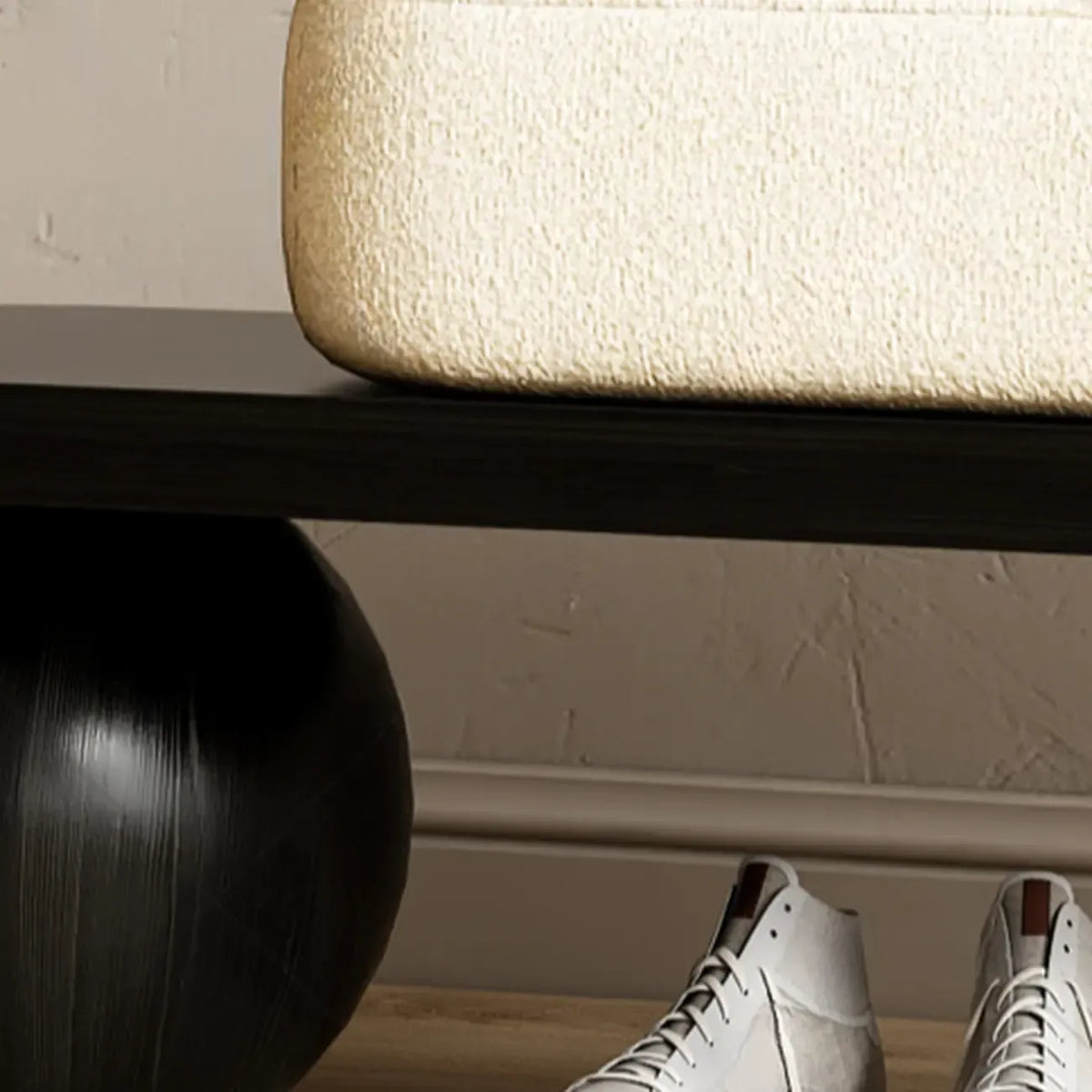 Modern Wooden Beige Upholstered Short Bench