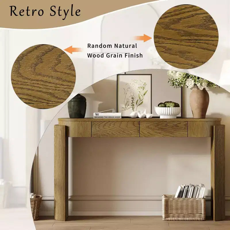 Merax Modern Oval-Top Console Table with Fluted Curved Legs & Dual Hidden Drawers