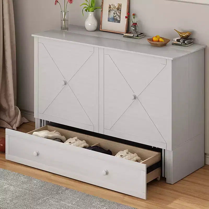 Mjkone Murphy Bed Queen,Cube Cabinet Chest Bed with Charging Station&Storage Space