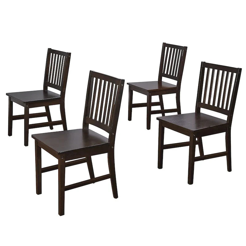 Set of 4 Solid Wood Slat-Back Dining Chairs, Sturdy Frame, Classic Design, Easy Assembly