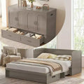 Mjkone Queen Size Convertible Murphy Cabinet Bed with Mattress, USB Charging, Storage Drawers