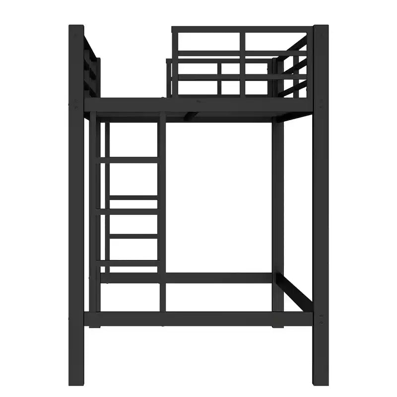 Metal Loft Bed, Space-Saving Loft Bed Frame with Dual Ladders & Guardrails, Black - ModernLuxe