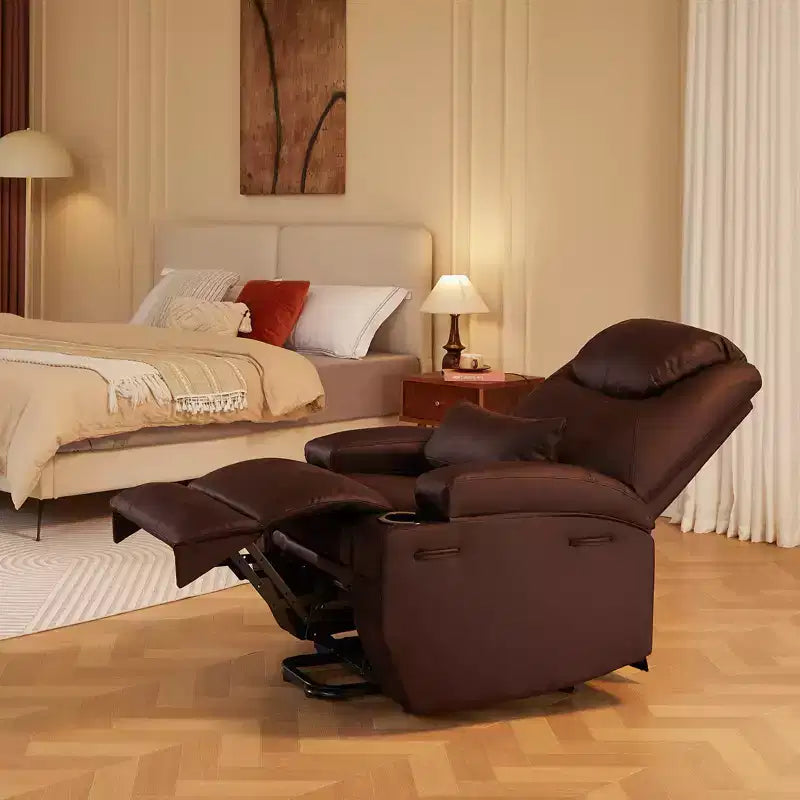 Bestier 34.6'' Electric Power Lift Asist Recliner Chair with Massage and Heat, Fax Leather Reclining Chair with Side Pockets & Cup Holders