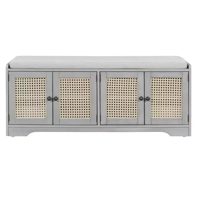 Banc de rangement rustique en bois Whisen, banc à chaussures d'entrée avec coussin amovible, étagères réglables