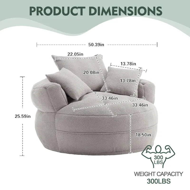 Round Lazy Sofa Chair – White/Blue/Grey/Yellow/Orange/Rose Red/Navy/Green, Single & Couple Seat