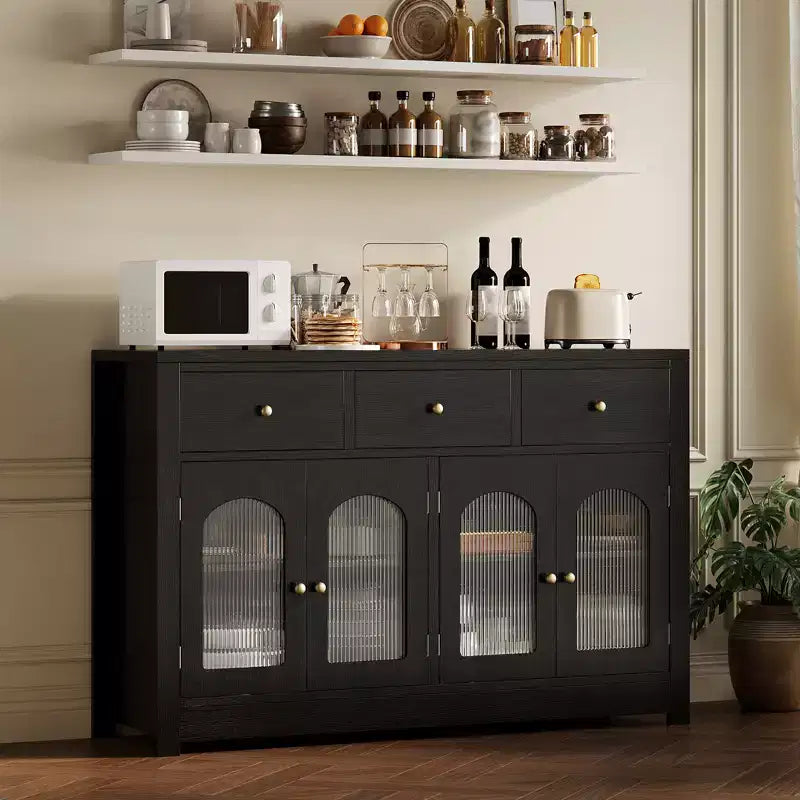 55 Inch Storage Cabinet Dining Narrow Buffet Sideboard Cabinet with 3 Drawers and 4 Doors for Kitchen, Dining Room, Living Room