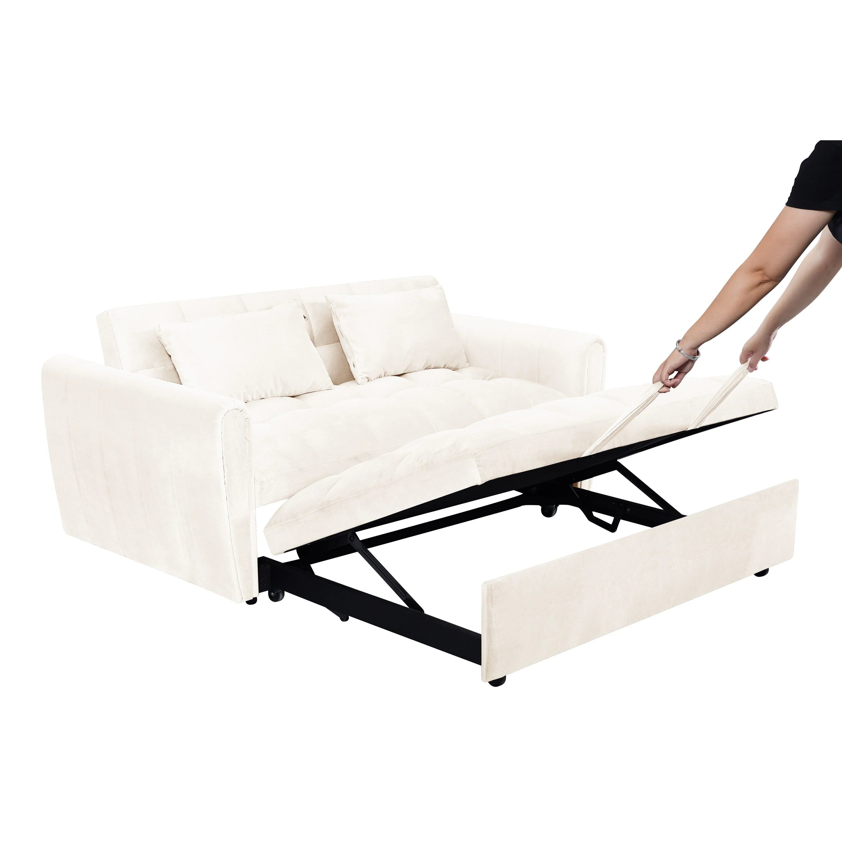 64.96 Velvet 3-in-1 Convertible Sofa Bed with Adjustable Back, Storage Pocket, and 500lb Weight Capacity
