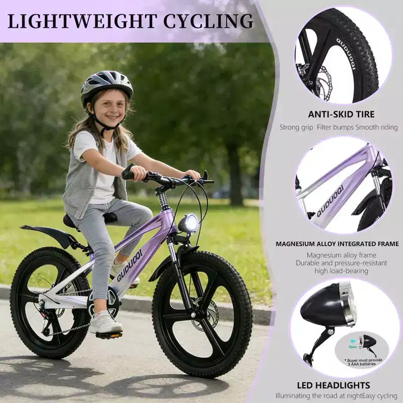 NAYSAYE 20 Inch Kids Mountain Bike with 7-Speed Drivetrain and Magnesium Alloy Frame for Boys and Girls Ages 8-12, 57.09*21.65*29.92