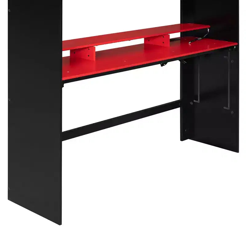 Luxystar Full Size Loft Bed With Lighted Adjustable Desk, Open Wardrobe and Bookcase