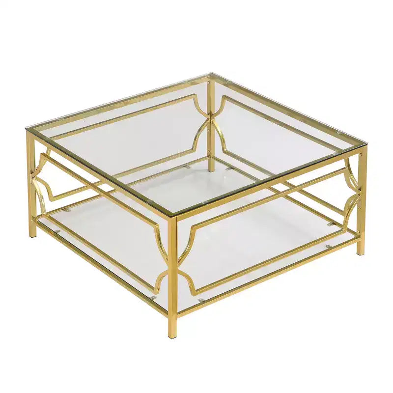Table basse carrée Merax avec plateau en verre noir ou transparent et étagère de présentation à deux niveaux
