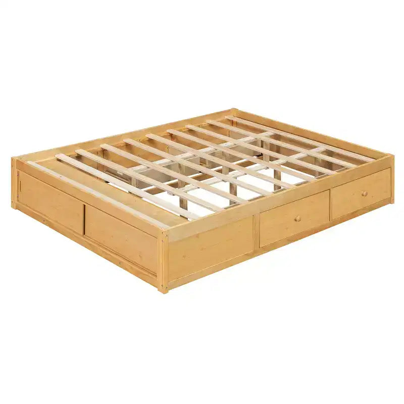 Whisen Queen Platform Bed Frame with 4 Storage Drawers and Footboard Storage