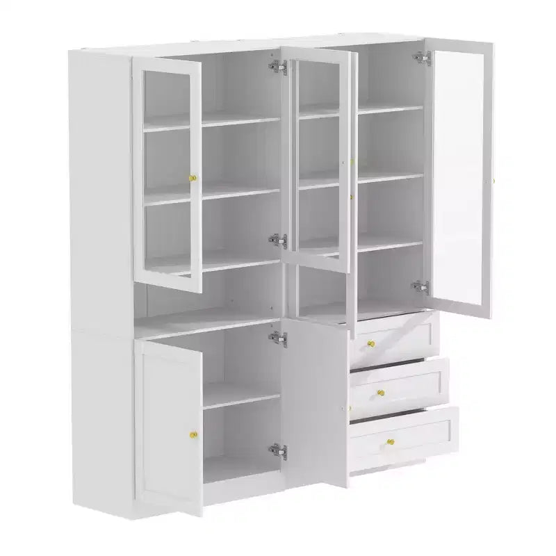 Famapy Combo Glass Doors Display Cabinet Bookshelf Organizer Pantry