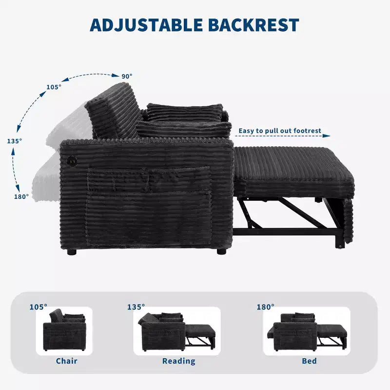 55 Convertible Loveseat Sleeper Sofa Bed with Pull-Out Footrest & Adjustable Backrest, Space-Saving Couch for Small Apartments