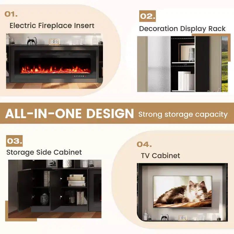 EROMMY 112Large Wall Unit Entertainment Center With Fireplace And LED Lights