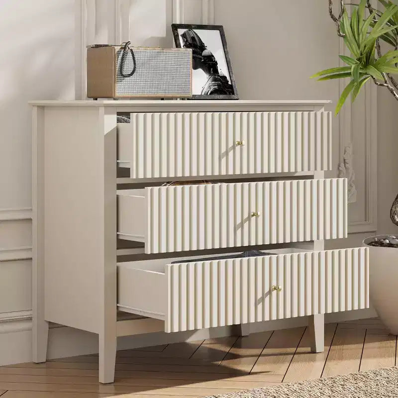 Heynemo 3 Drawer Dresser, Painted 30 Inch Tall Wood Nightstand with Storage, Wide Modern Chest of Drawers with Ball Bearing Slide