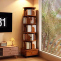 Chic Crate 6-Tier 360 Rotating Corner Bookshelf with Wheels, Narrow Bookcase for Small Spaces  Walnut Brown