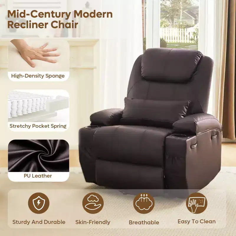 Bestier 34.6'' Electric Power Lift Asist Recliner Chair with Massage and Heat, Fax Leather Reclining Chair with Side Pockets & Cup Holders