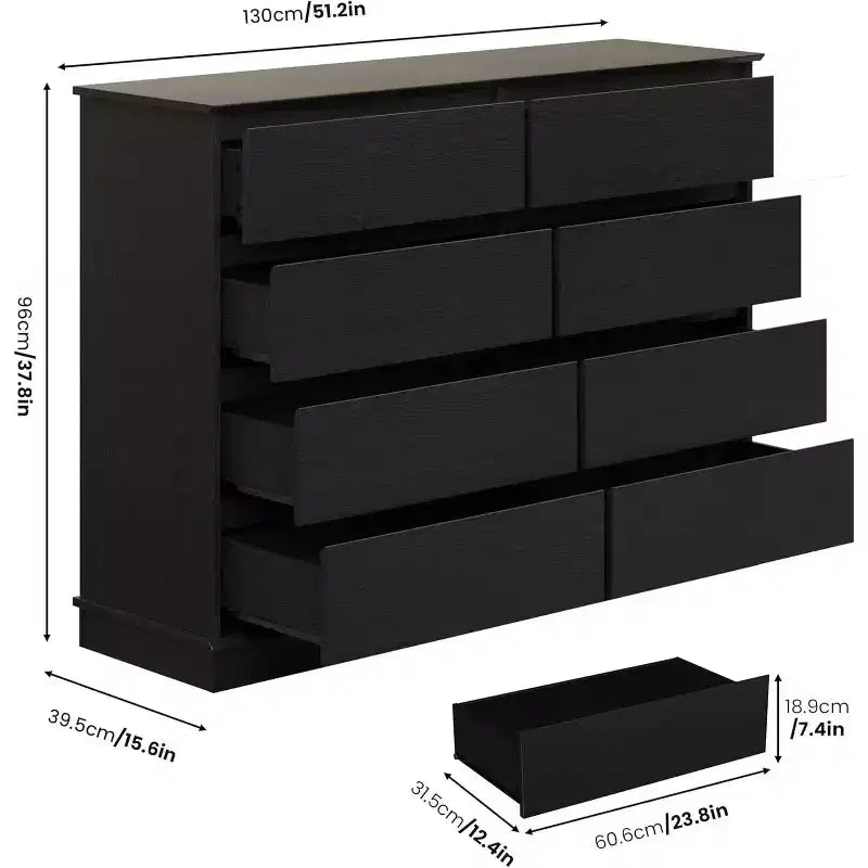 8-Drawer Storage Cabinet, Chest of Drawers with Deep Drawers, Large Wide-Top Closet for Living Room, Hallway, Children's Room