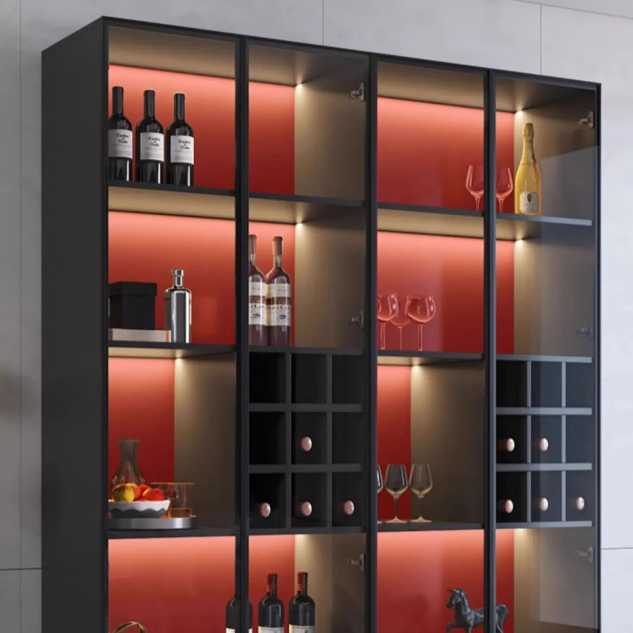 Minimalist Black Wooden Wine Rack Cabinet with Glass Door