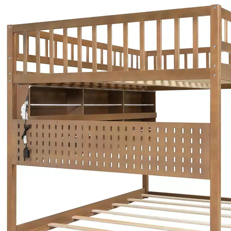 Luxystar Full Over Full Modern Low Bunk Bed With Storage Lighted Shelves And Pegboard