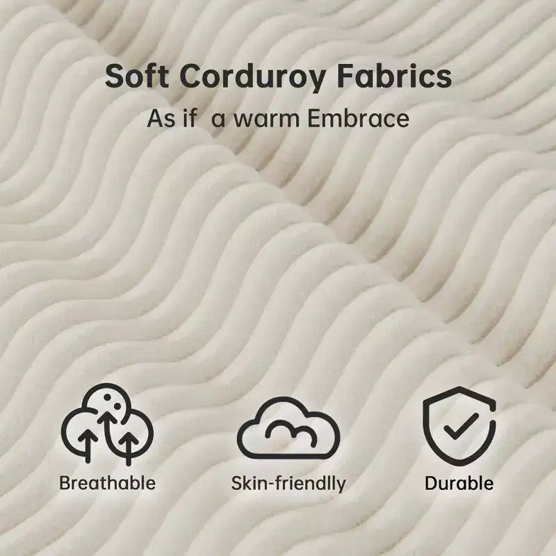 Beige 87 Corduroy Couch with 2 Pillows, Sailboat-Shape Deep Seat Sofa for Living Room, Small Space, Office, Apartment-Morden Fort