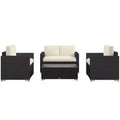 4 Pieces Rattan Sofa Set Wicker Patio Sofa Set with Loveseat Chairs Glass Top Coffee Table for Garden Outdoor