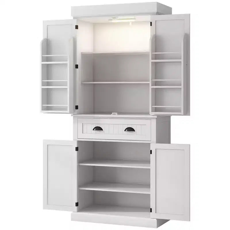 71 Kitchen Pantry Cabinet with LED Lights, 6 Door Shelves, a Drawer and 4 Adjustable Shelves