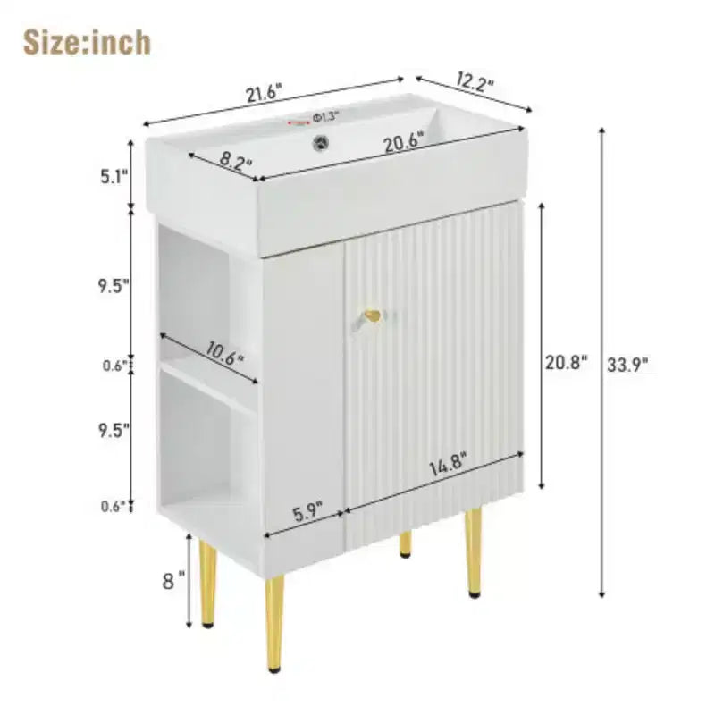 21.6 white Bathroom vanity, Combo Cabinet, Bathroom Storage Cabinet, Single Ceramic Sink, Left side storage