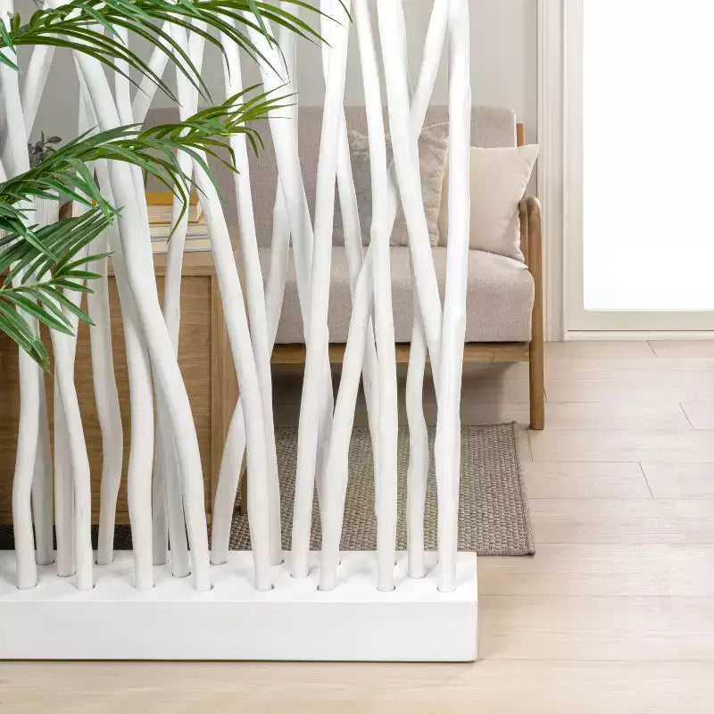 JONATHAN Y Tranquil 39W x 68H Coastal Bohemian Handcrafted Teak Branch Single Panel Room Divider