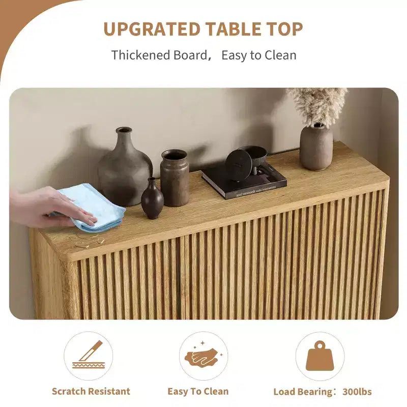 Shoe Cabinet with Fluted Door, Adjustable Shelves for Entryway Living Room