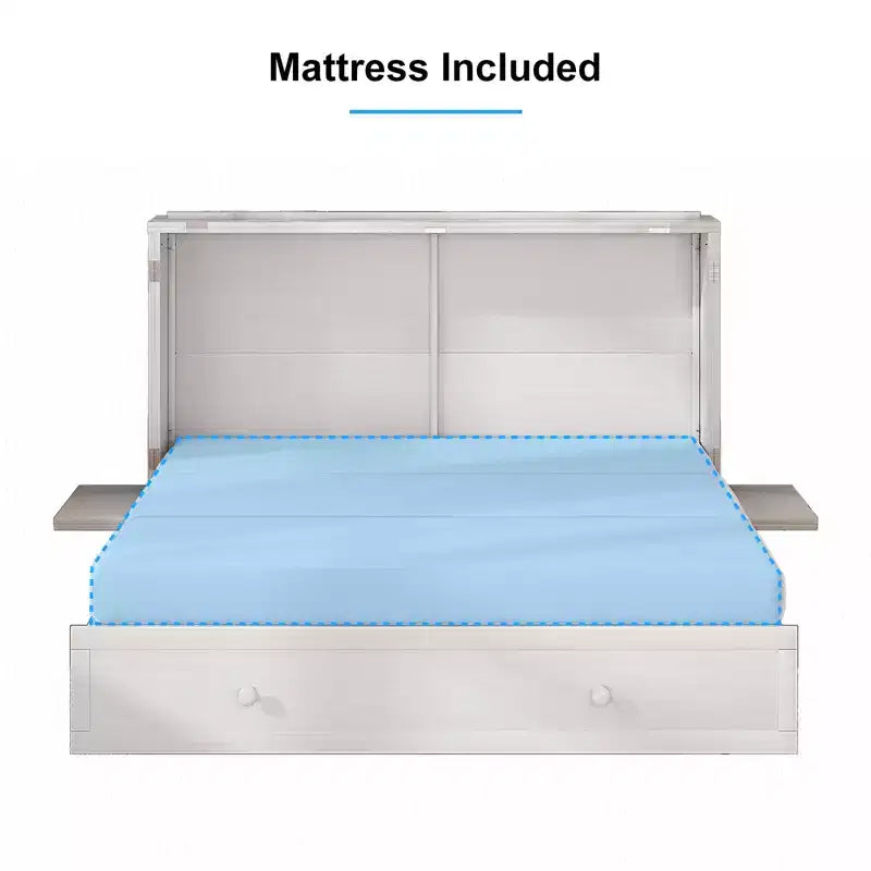 Mjkone Murphy Bed Queen,Cube Cabinet Chest Bed with Charging Station&Storage Space