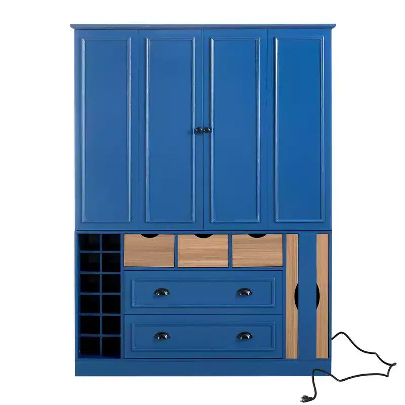 Whisen 71'' Tall Freestanding Kitchen Pantry, Large Dining Storage Cabinet Cupboard Sideboards With 4 Foldable Doors, Shelves, Wine Racks