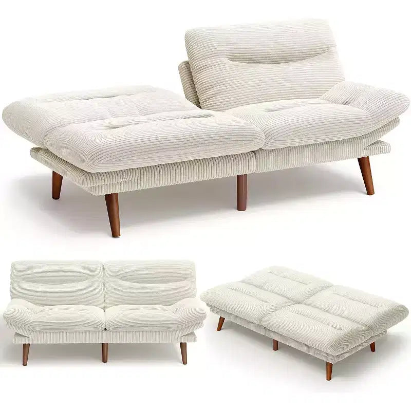 66-inch corduroy sofa bed with adjustable backrest and armrests, suitable for small spaces, living rooms, or offices as a futon sofa.