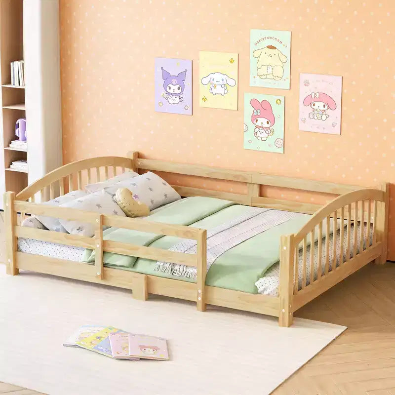 Lit bas Montessori pleine grandeur Luxystar avec barrières de sécurité et tête de lit