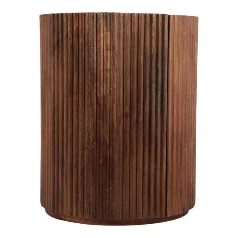 Decorative Ribbed Wooden Side Table with Marble Top and Storage - Small Home Decor Table Stand for Bedroom or Living Room Decor