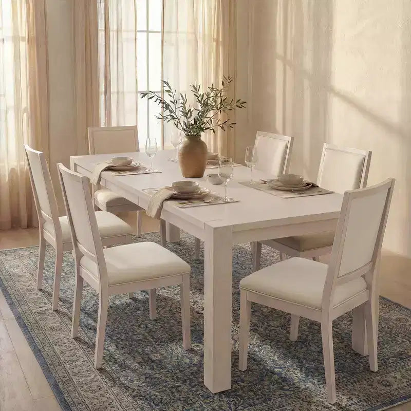 Modern Dining Set - 80 Table + 6 Cushioned Chairs, Solid Wood Frame, 400lbs Table Capacity, Easy Assembly