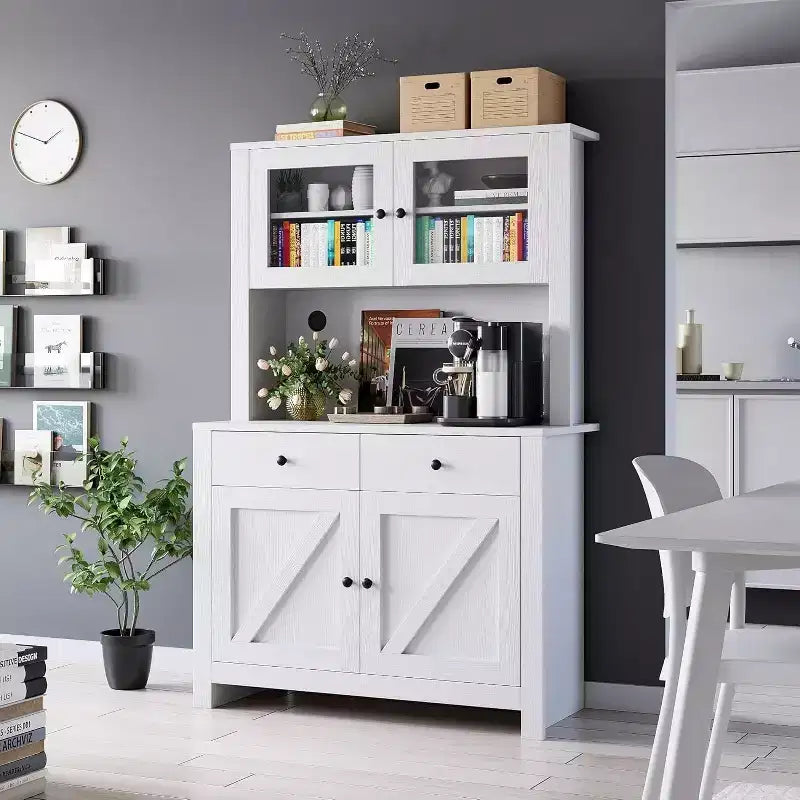 Kitchen Pantry Cabinet with Microwave Stand, Hutch Cabinet with Buffet Cupboard and Adjustable Shelves, for Kitchen, Dining Room