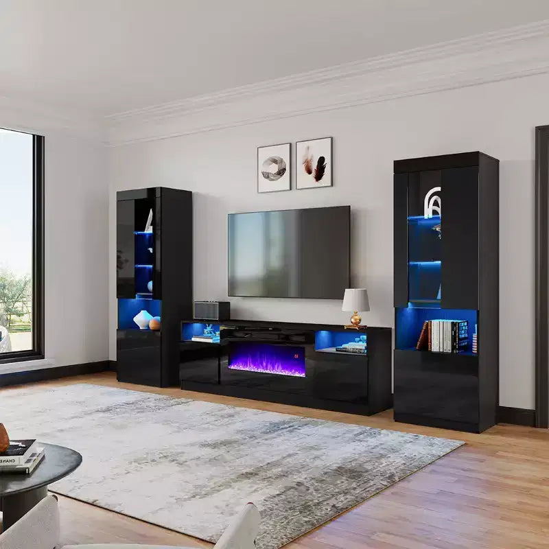 AMERLIFE Modern Highgloss Fireplace Entertainment Center Set